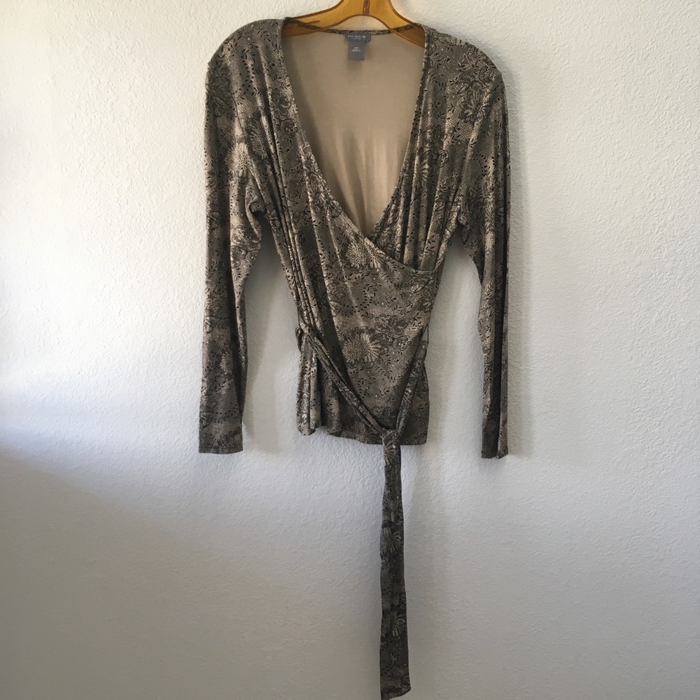 ANN TAYLOR mock wrap long sleeve blouse